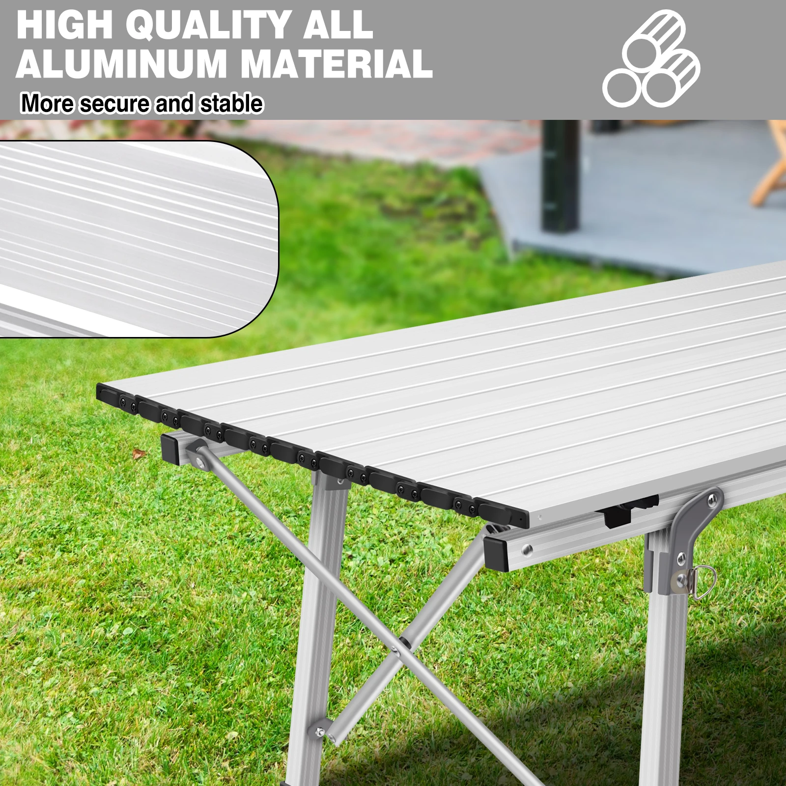 BRIEFNESS Tavolo da campeggio pieghevole in alluminio da 3 piedi leggero, altezza regolabile, portatile con contenitore per pesca in spiaggia, barbecue, giardino, picnic