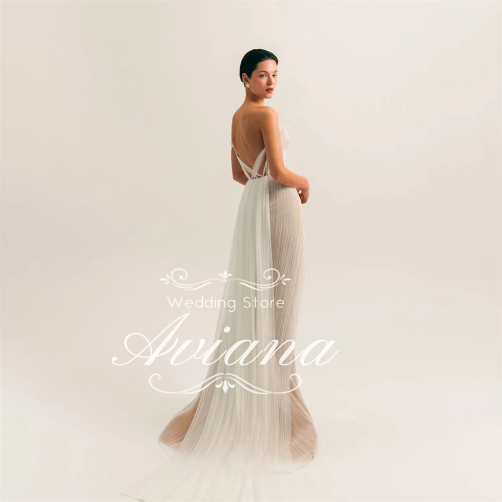 Customized Aviana One Shoulder Ruffled Tulle Sheer Overlay Mermaid Wedding Dress Open Back High Slit Long Train Sleeveless 2025