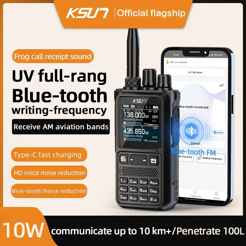 KSUT UV110D Walkie Talkie Long Range 10W Leistungsstarker professioneller Transceiver Amateurfunkstationen All Band Blue-tooth APP-Programm