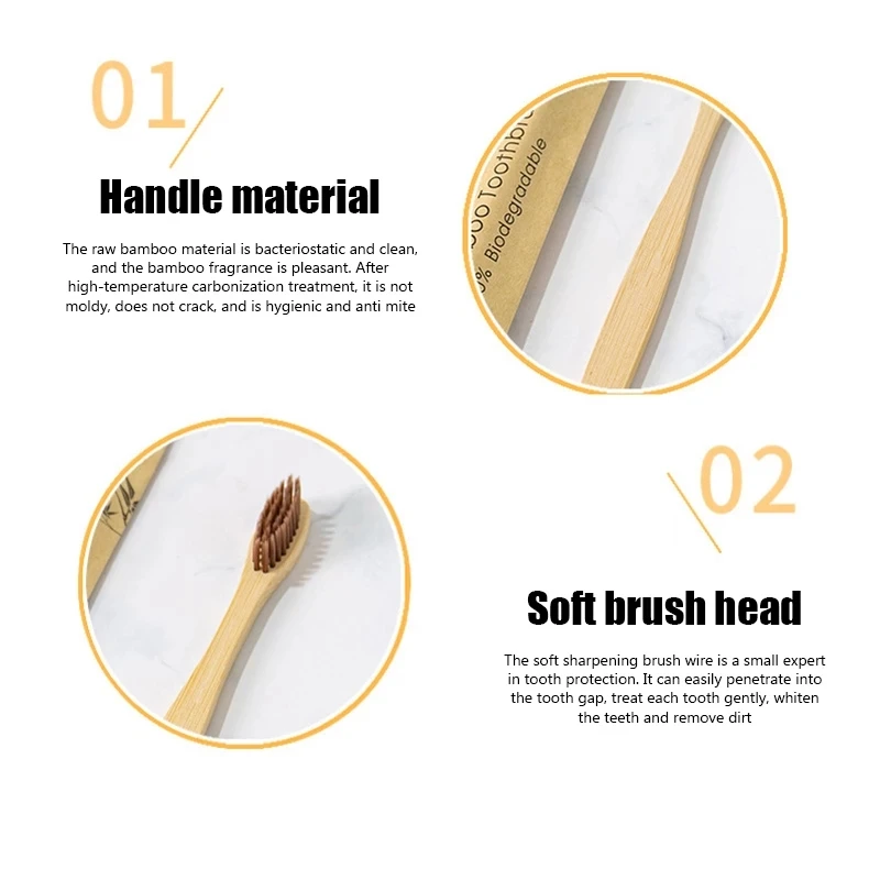 대나무 칫솔 100Pcs 친환경 Resuable 칫솔 성인 나무 부드러운 칫솔 친환경 채식주의 자
