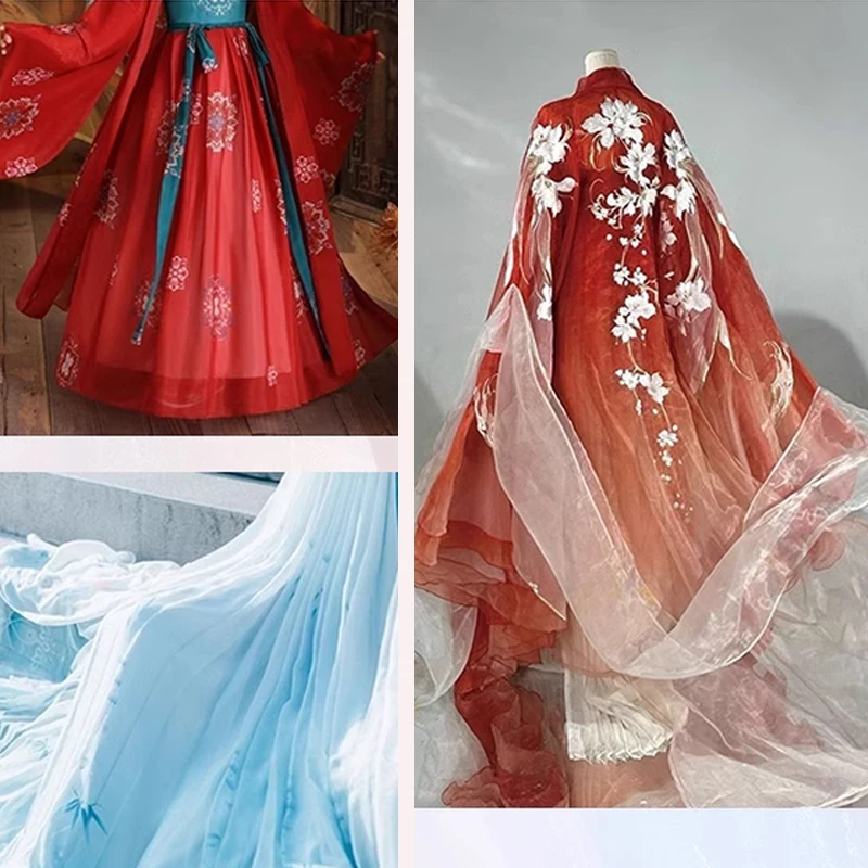 Tecido de organza gradiente colorido transparente voile gaze tecido de designer de moda para vestido hanfu diy trajes de performance de palco