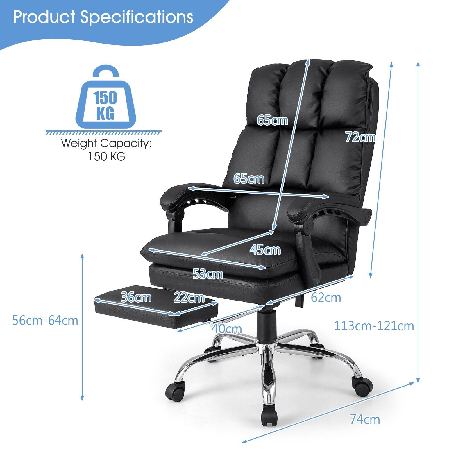 GOFLAME Office Desk Chair Ergonomic Padded Reclining Chair With Retractable Footrest