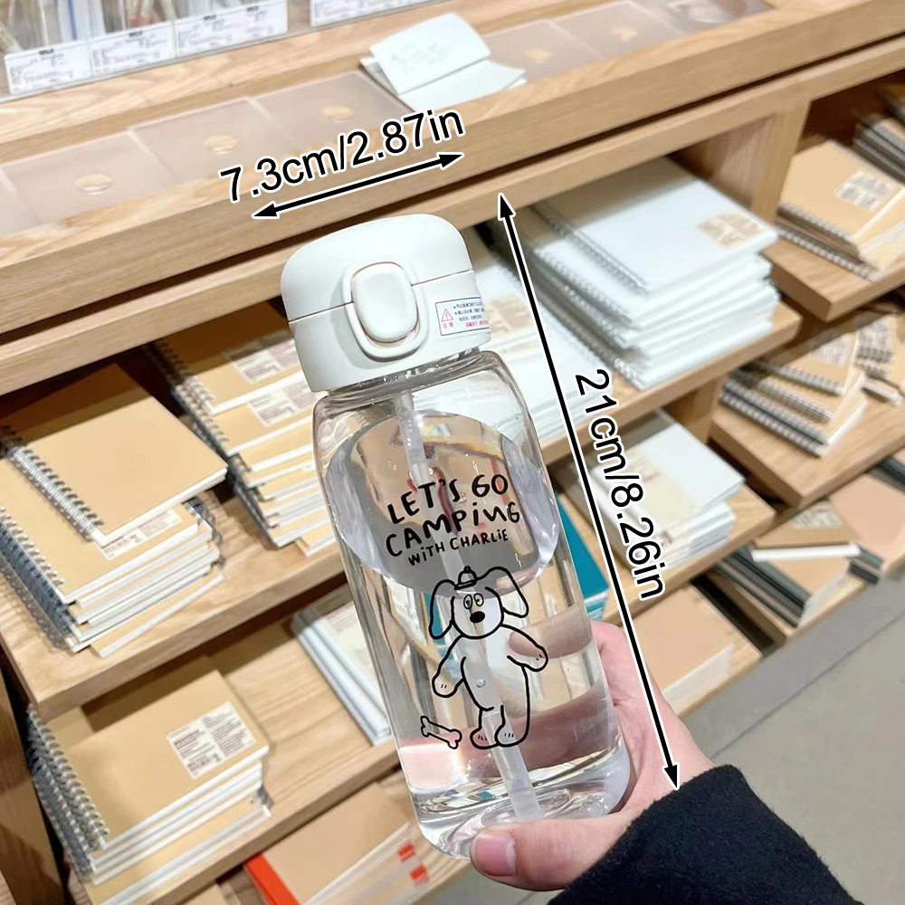 520-600ML โปร่งใสสร้างสรรค์พิมพ์ขวดน้ําพลาสติก Bouncing Straw ถ้วยกีฬากลางแจ้งขวดน้ําแบบพกพา Regal
