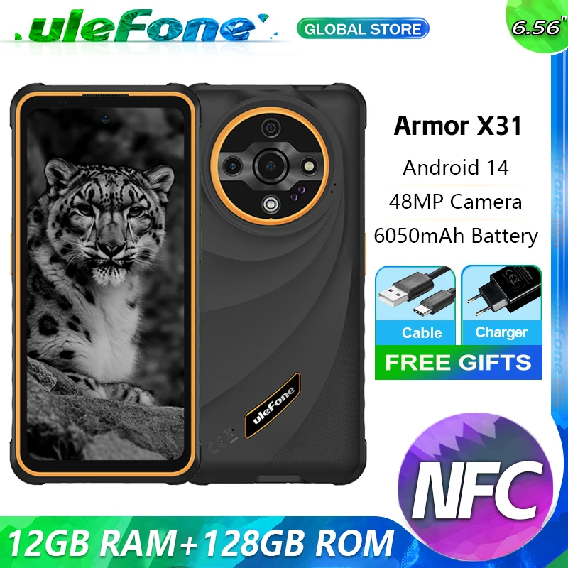 Ulefone Armor X31 4G Rugged Phone Android 14 Smartphone 6.56"12GB RAM 128GB ROM 48MP NFC Night Camera IR Blaster Versão Gobal