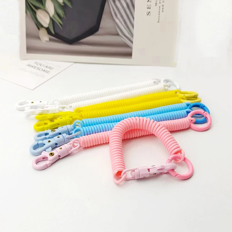 Coil Springs Keychain Stretchy Spiral Spring Coil Retractable Coil Springs Keychain With Metal Clasp Key Chain Holder Lanyard