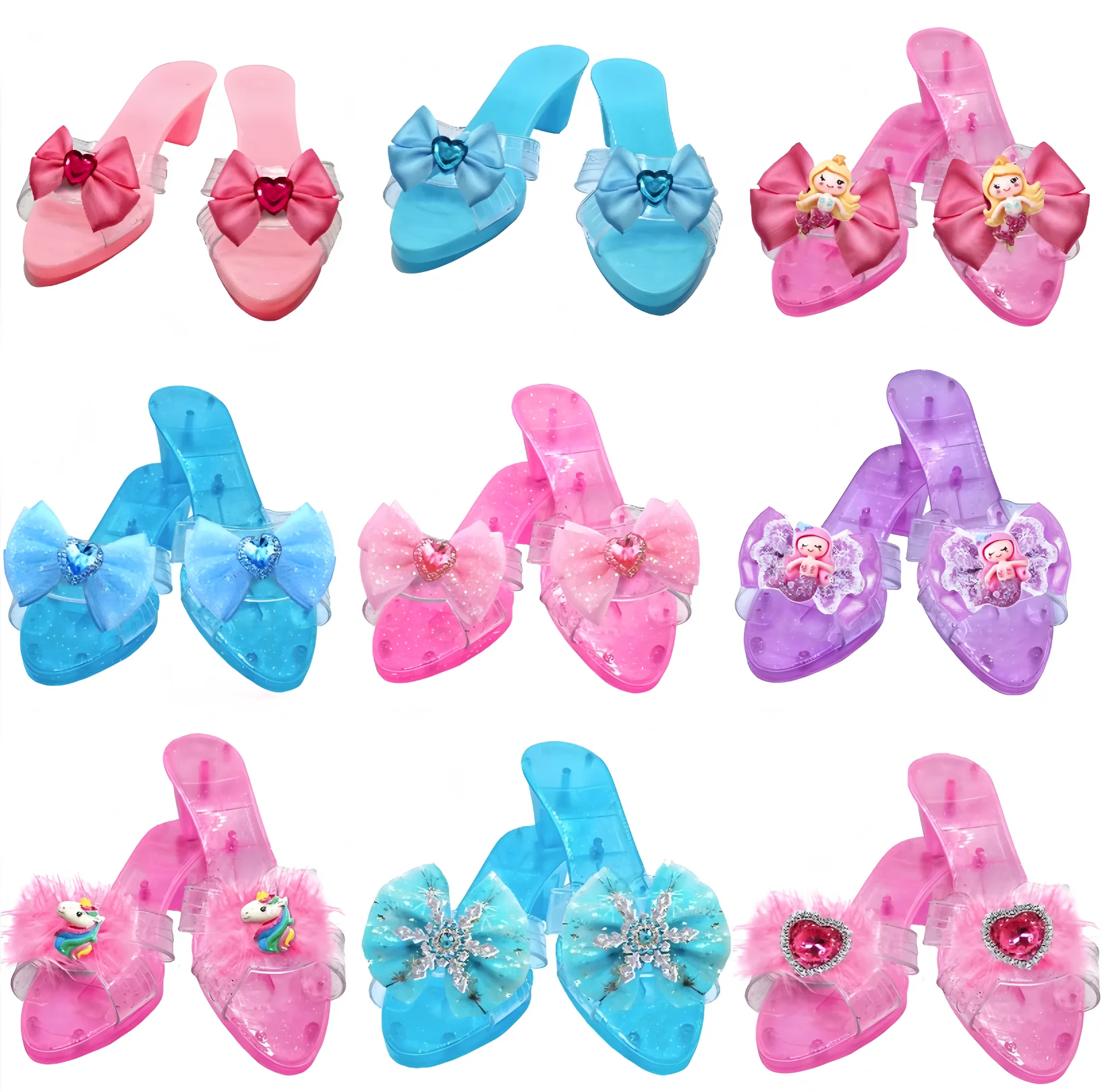 Zapatos de princesa brillantes para niñas |   Tacones de juego de rol antideslizantes no tóxicos para niñas |   Juguetes de vestir para niños (rosa/púrpura/azul)