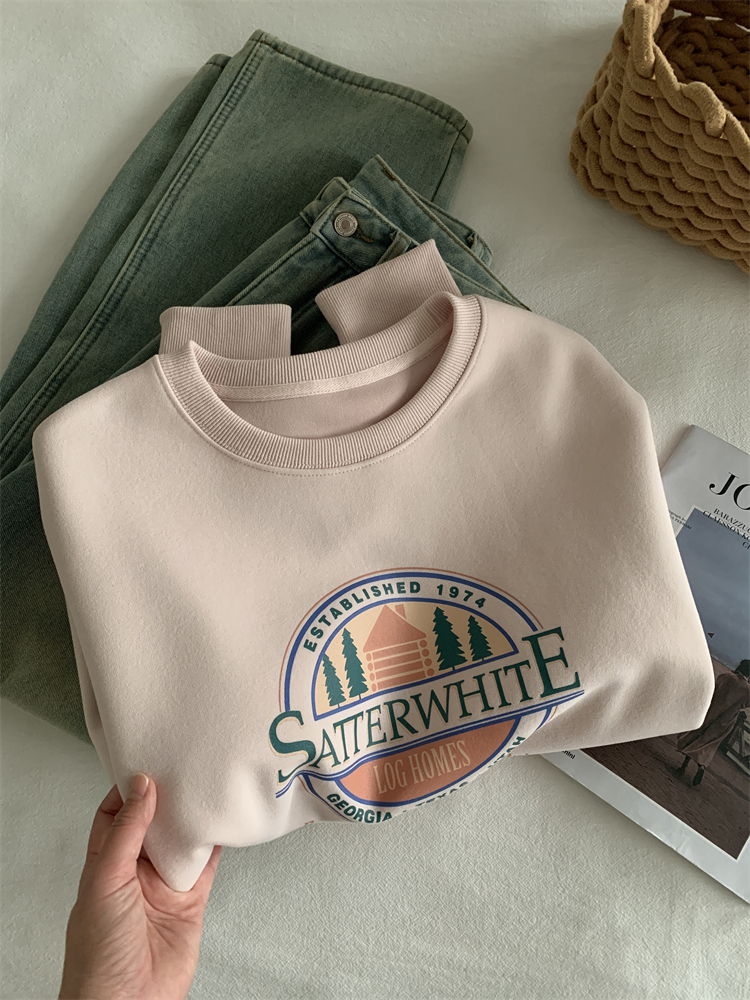 Losse Grafische Sweatshirt Koreaanse Hoodie Vrouwen Lente 2024 Print Ronde Hals Pullover