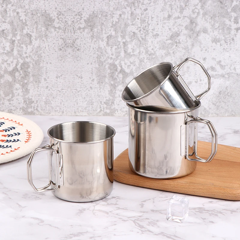 Taza de acero inoxidable con asa plegable, mosquetón portátil, tazas de Camping al aire libre para el hogar, accesorios de Camping al aire libre, 1 ud.