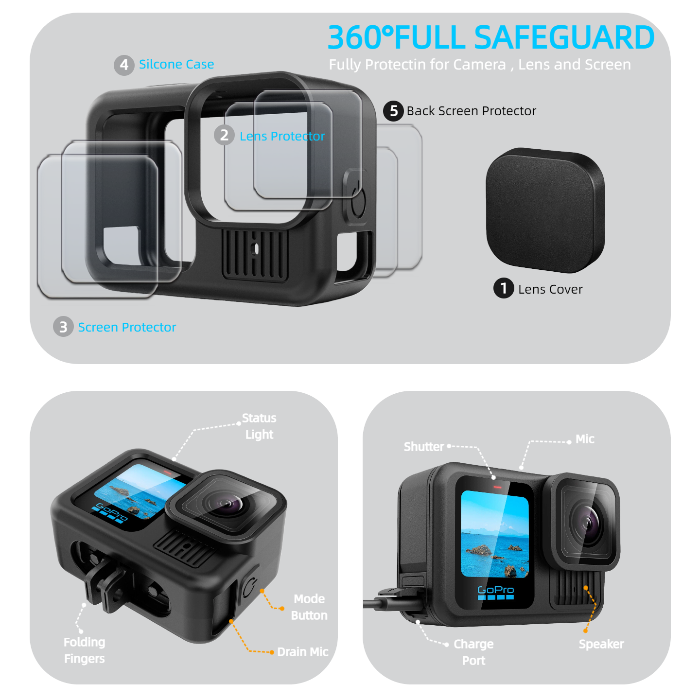For Gopro Hero 13 Black Camera Accessory Kit Silicone Protective Cover/Screen Protectors/Case/Magnetic Quick Release Adapter