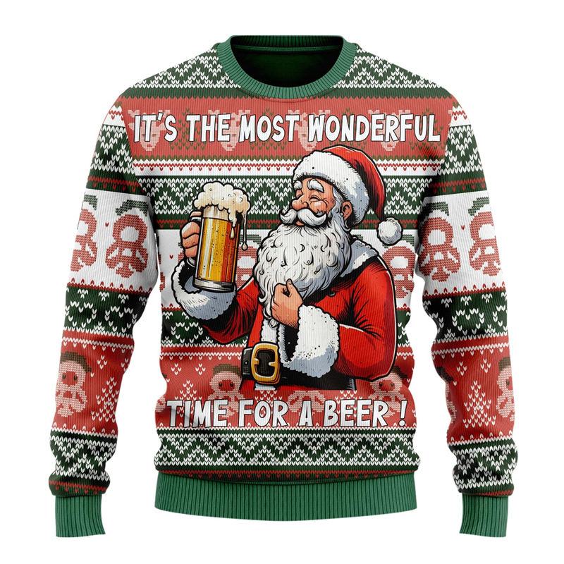 Suéter de Navidad feo de cerveza a la moda para mujer, ropa de Hip Hop para fiesta de Bar, sudaderas para hombre, jerséis informales para hombre, chándal de cerveza
