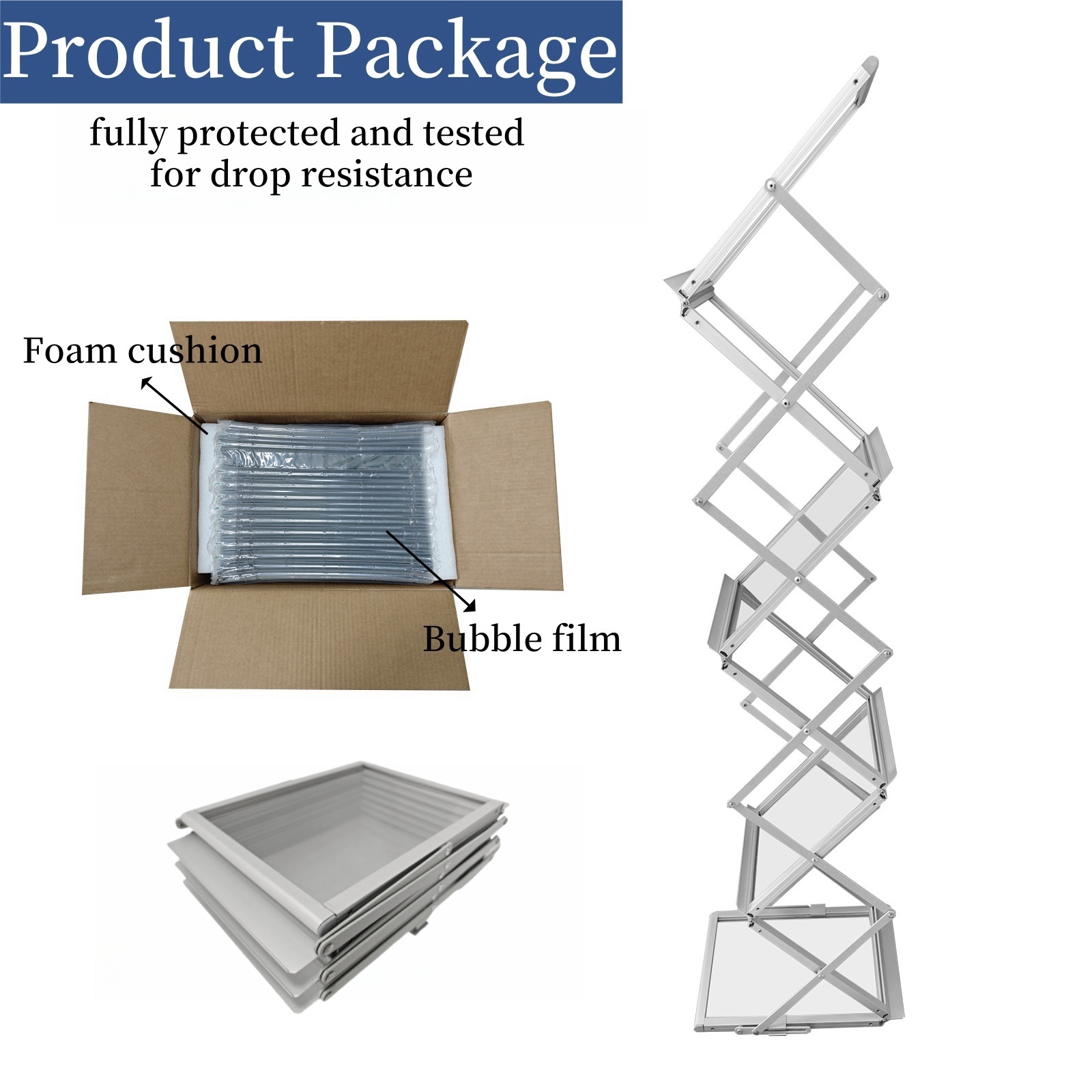 7 Pockets No Need Installation Folding Magazine Rack Handheld Easy Mobility Trade Show Flyer Holder Brochure Display Stand