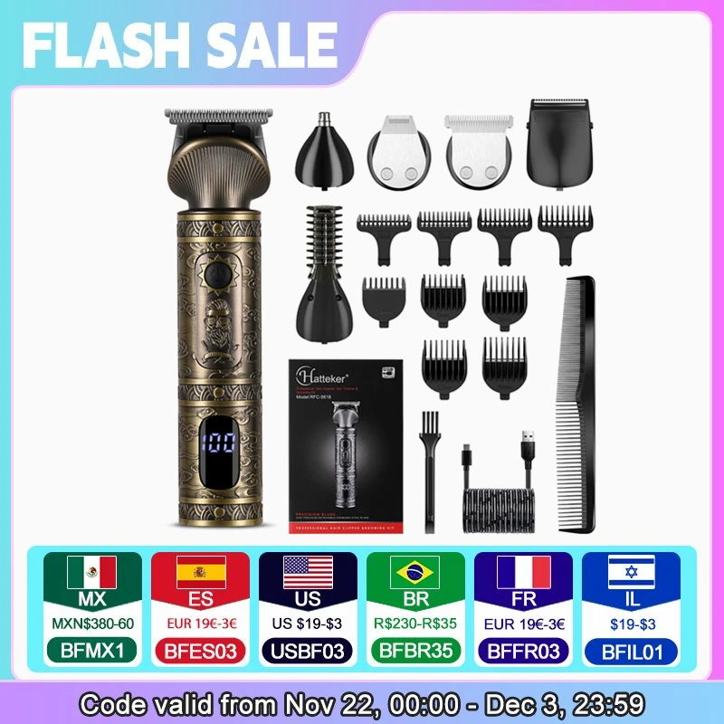 Hatteker 6-in-1-Haarschneidemaschine-Set, Haarschneider, Haarschneidemaschine für Männer, USB-Aufladung, Elektrorasierer, Clippe-Trimmer-Maschine