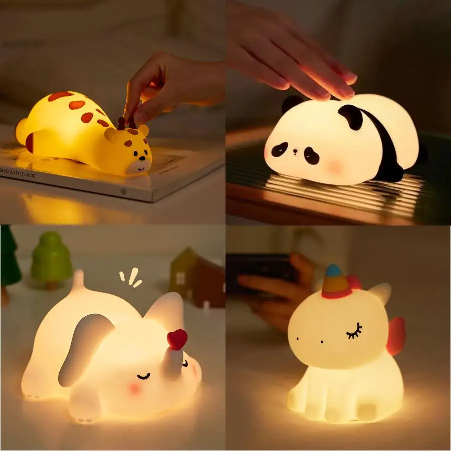 Simpatico animale giraffa panda silicone luce notturna timer lampada da tappatura lampada da notte ricaricabile per bambini ragazzi regalo di compleanno arredamento della camera