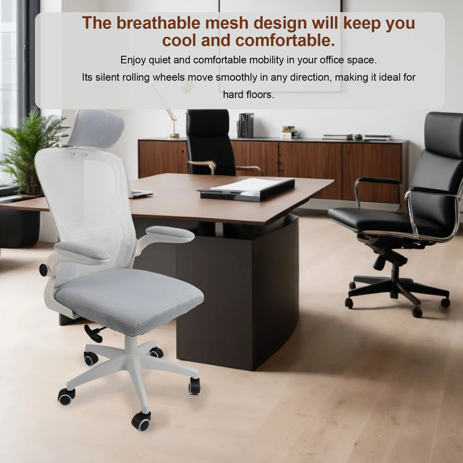 Office Chair Mesh High Back Desk Chair with Lumbar Support 3D Headrest 90 Degree Rotating Armrests Wheels Comfortable Gaming Cha