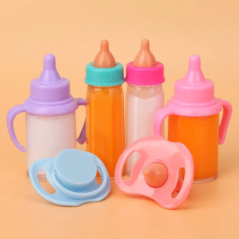 18 Zoll Puppe Magische Milch Saft Flaschen mit Schnuller Lätzchen passen Neugeborene Puppen Kunststoff Nippel Flasche Puppenhaus Spielzeug Reborn