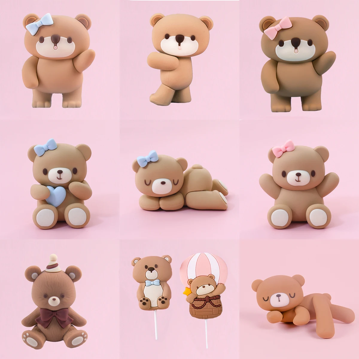 Topper per torta con orso rosa blu, ornamenti per bambole con orso, inserto per decorazione torta di compleanno, bambina, festa di primo compleanno, rivelazione del genere
