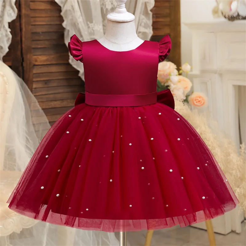 Vestido de tul con flores para niña pequeña, vestido de boda con lazo sin espalda, ropa de fiesta para niño de 1 a 8 años, vestido de princesa, vestidos con lazo para niña pequeña