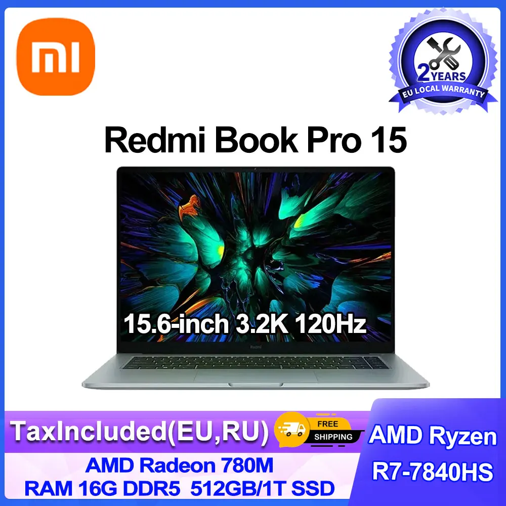 Xiaomi Laptop Redmi Book Pro 15  Ryzen R7-7840HS AMD 780M16G RAM 512G/1T 15.6Inch 3.2K 120HzScreen Mi Notebook PC