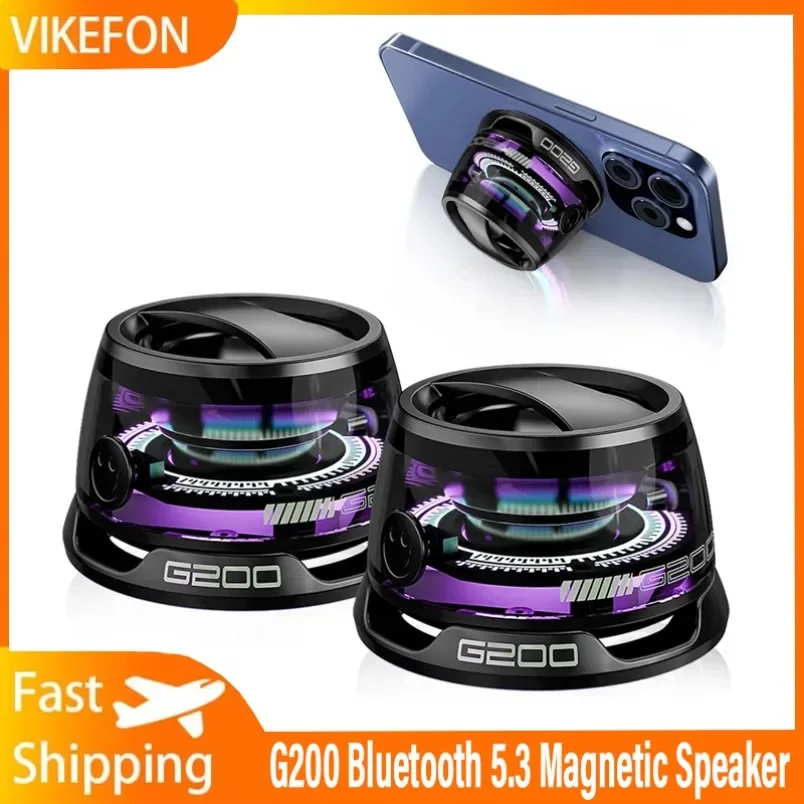Mini altavoz estéreo de viaje, altavoz Bluetooth magnético para exteriores, inalámbrico, portátil, con luz de Color RGB y soporte para teléfono para IOS