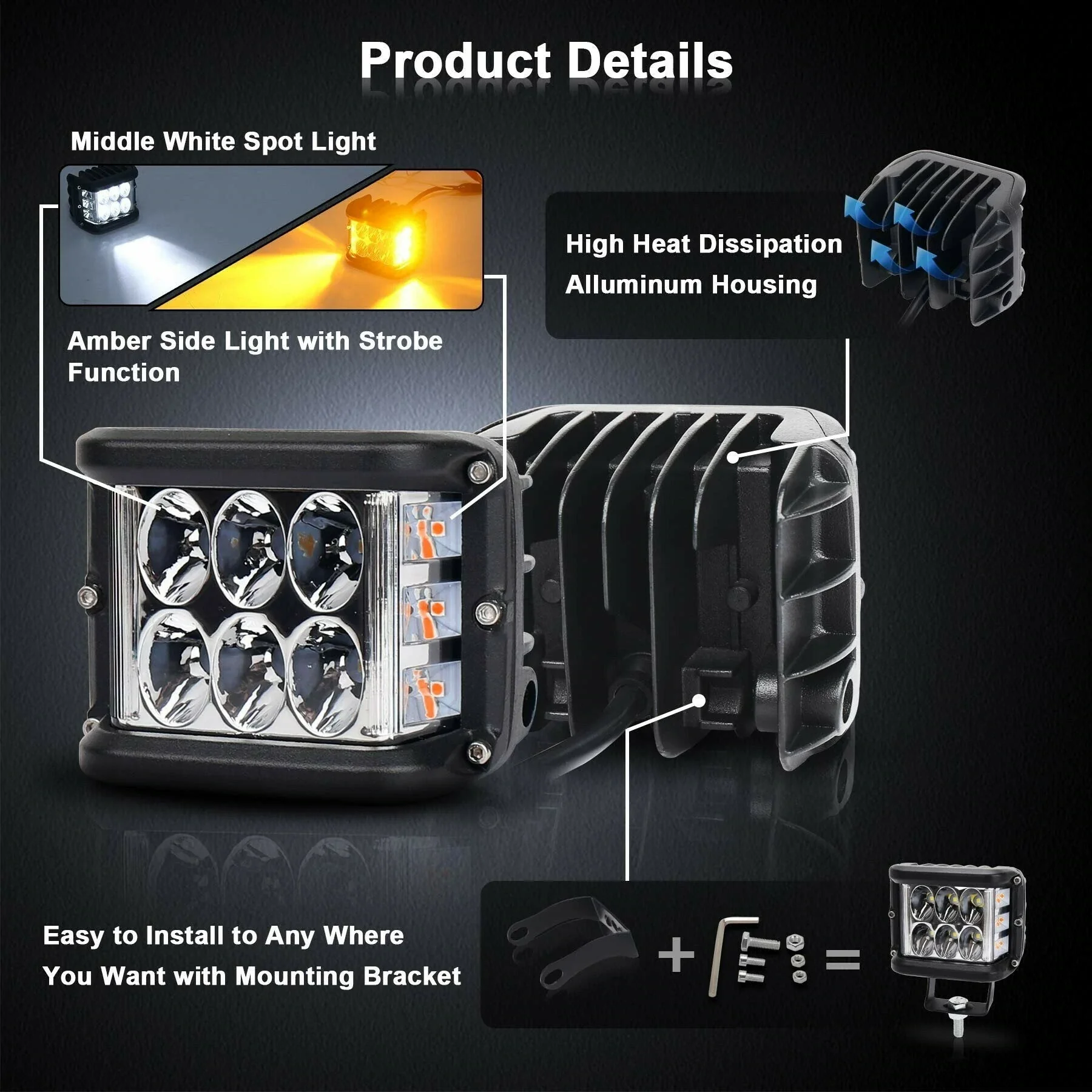 NLpearl 4 "ไฟ LED ทํางาน Dual Side นักกีฬา Pod White & Amber Strobe โคมไฟ Off Road กระพริบสําหรับรถบรรทุกรถกระบะเรือ Suv