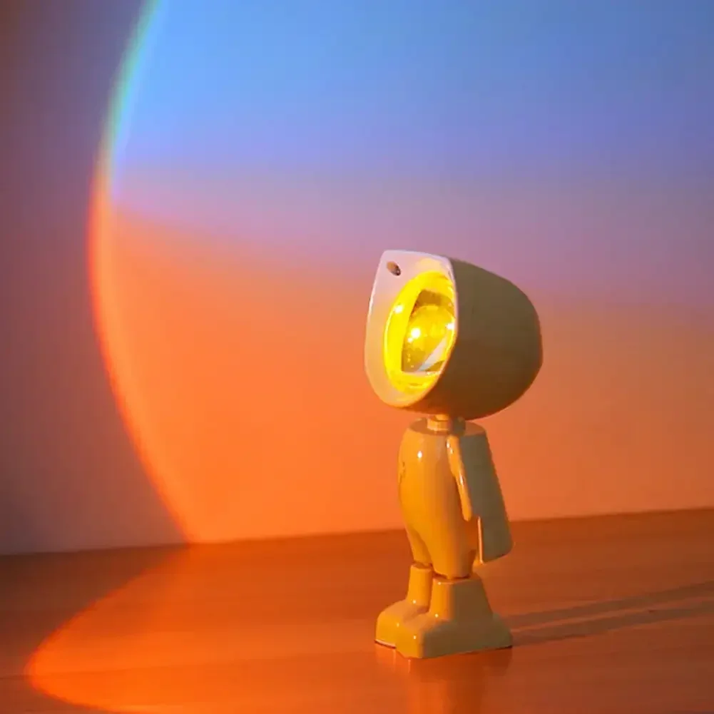 Recarregável astronauta robô arco-íris projeção sol lâmpada mesa luz da noite pôr do sol lâmpada infinita escurecimento quarto atmosfera luz
