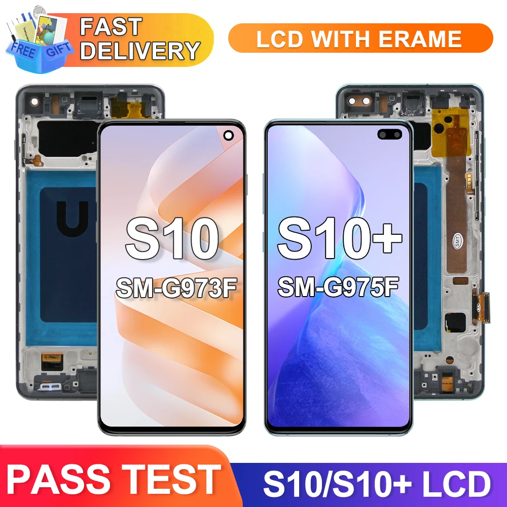 Con marco para Samsung Galaxy S10 Plus S10 + G975 G975F pantalla Lcd pantalla táctil Digital para Samsung Galaxy S10 G973F montaje