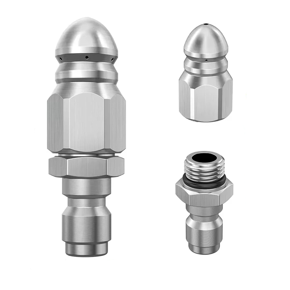 Water Jet High Pressure Sprayer Nozzle Clean Sewer 1/4" Stainless Steel Pressure Washer Quick Plug Drain Hose Nozzle Tool Water