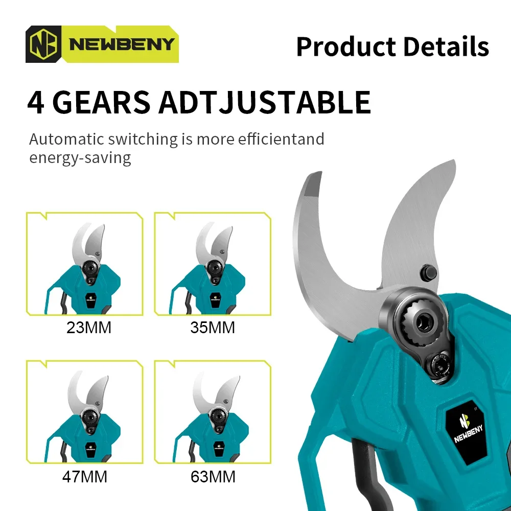 NEWBENY 45 มม.4 เกียร์Brushlessไฟฟ้าPrunerเฉือนที่มีประสิทธิภาพชาร์จสวนตกแต่งเครื่องมือFitสําหรับMakita 18Vแบตเตอรี่Pins