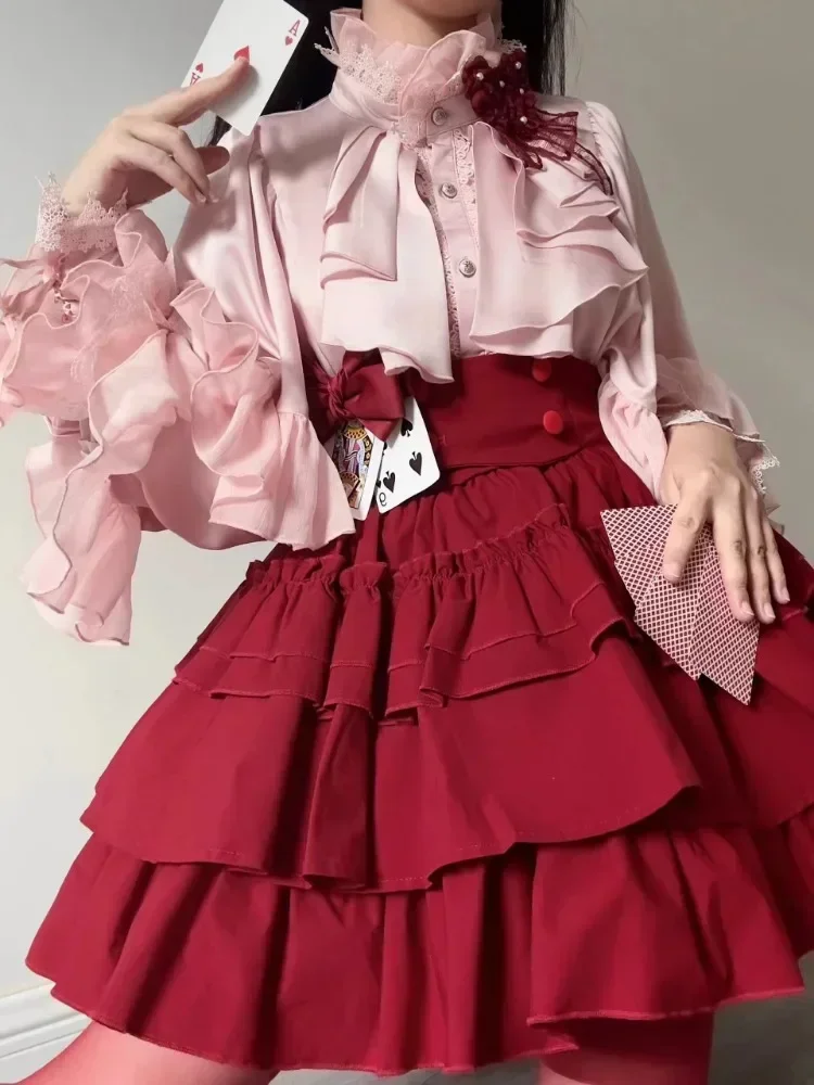 日本のかわいい女の子甘いかわいいロリータランタンスリーブシャツ夏 Y2k 美的レースパッチワークブラウストップ女性 JK ルーズ Blusas
