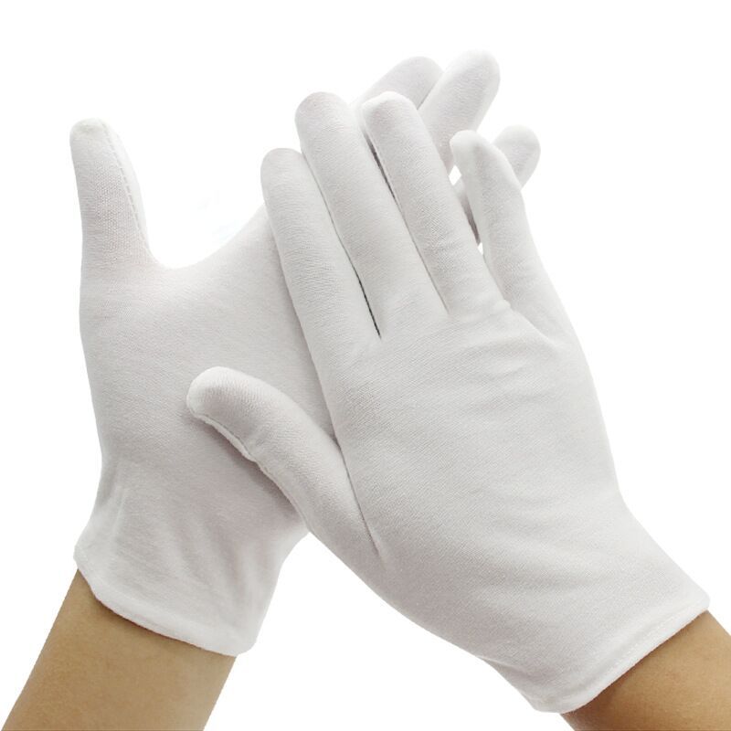 1 par novo dedo cheio das mulheres dos homens etiqueta luvas de algodão branco caminhantes/conductores/jóias/trabalhadores luvas de absorção de suor