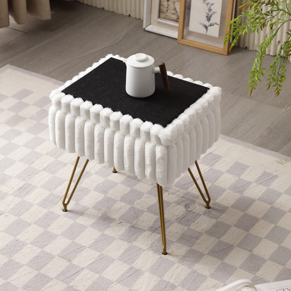 Chic Faux Fur Vanity Stool With Storage - Soft, Comfortable Ottoman Chair For Makeup & Relaxation With Ottoman Chair For Vanity