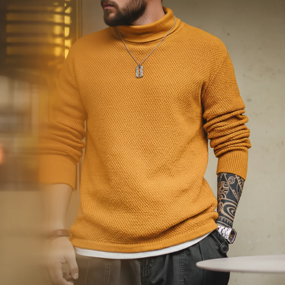 Maden New Vintage Half – Rollkragen-Strickpullover, gelber Basisschicht-Pullover, warme Innenbekleidung für Herren-Herbst- und Winteroberteile
