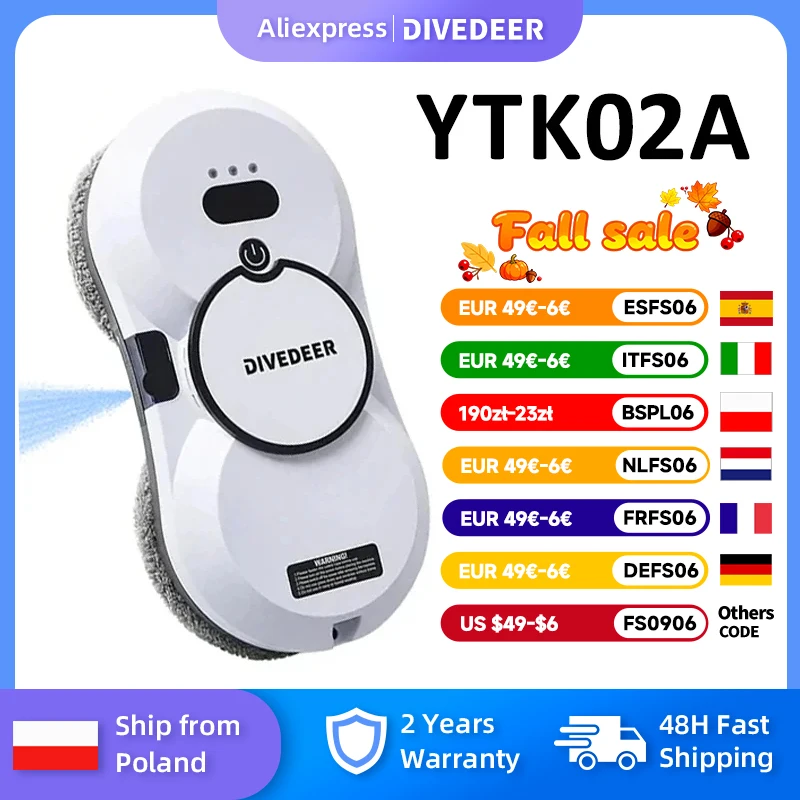 DIVEDEER Robot do czyszczenia okien Duży spray ssący Elektryczny odkurzacz zdalnie sterowany zapobiegający upadkom