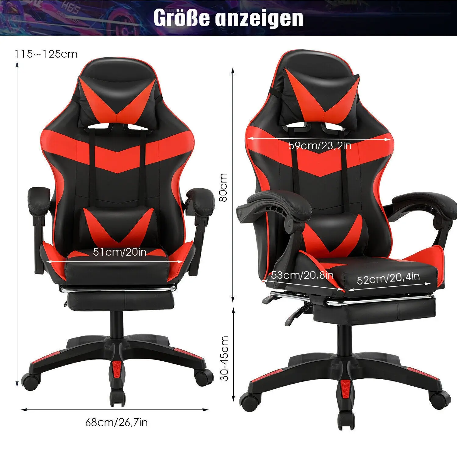 Sedia da gioco per massaggi, sedia per computer con poggiapiedi e supporto lombare, sedia da gioco regolabile in altezza con 360° ° -Sedile girevole e H