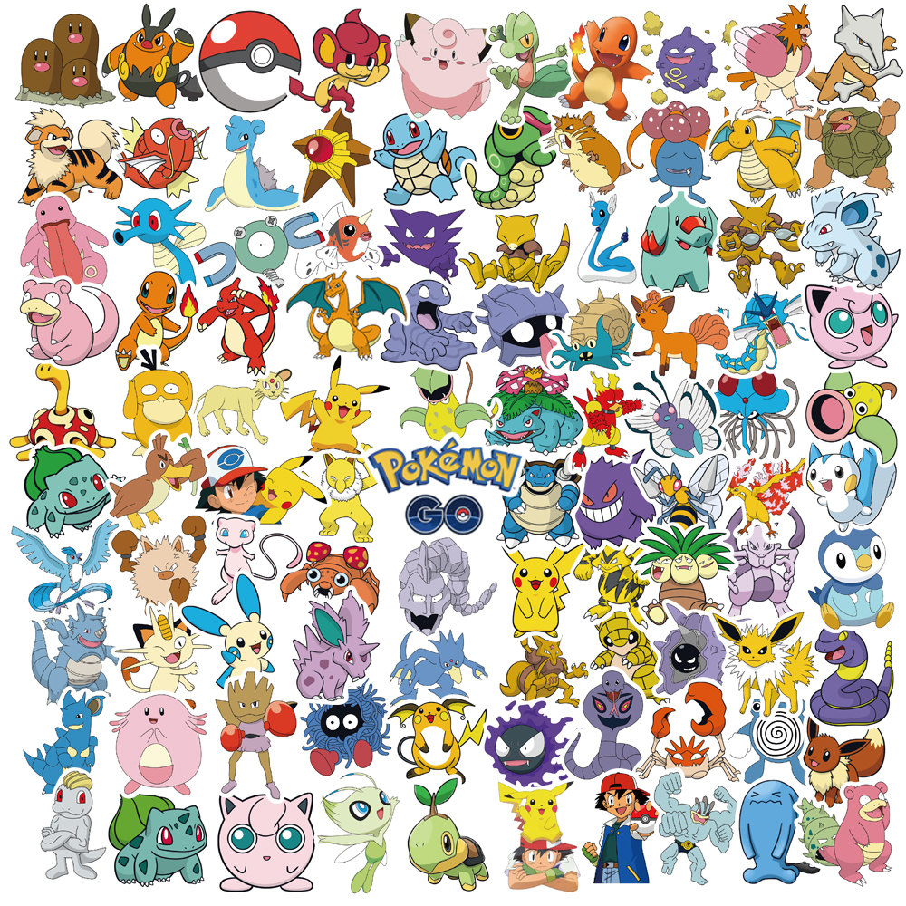 100/200/300 pçs pokemon kawaii pikachu adesivos decoração decalques portátil skate carro bagagem telefone adesivo à prova dwaterproof água brinquedo