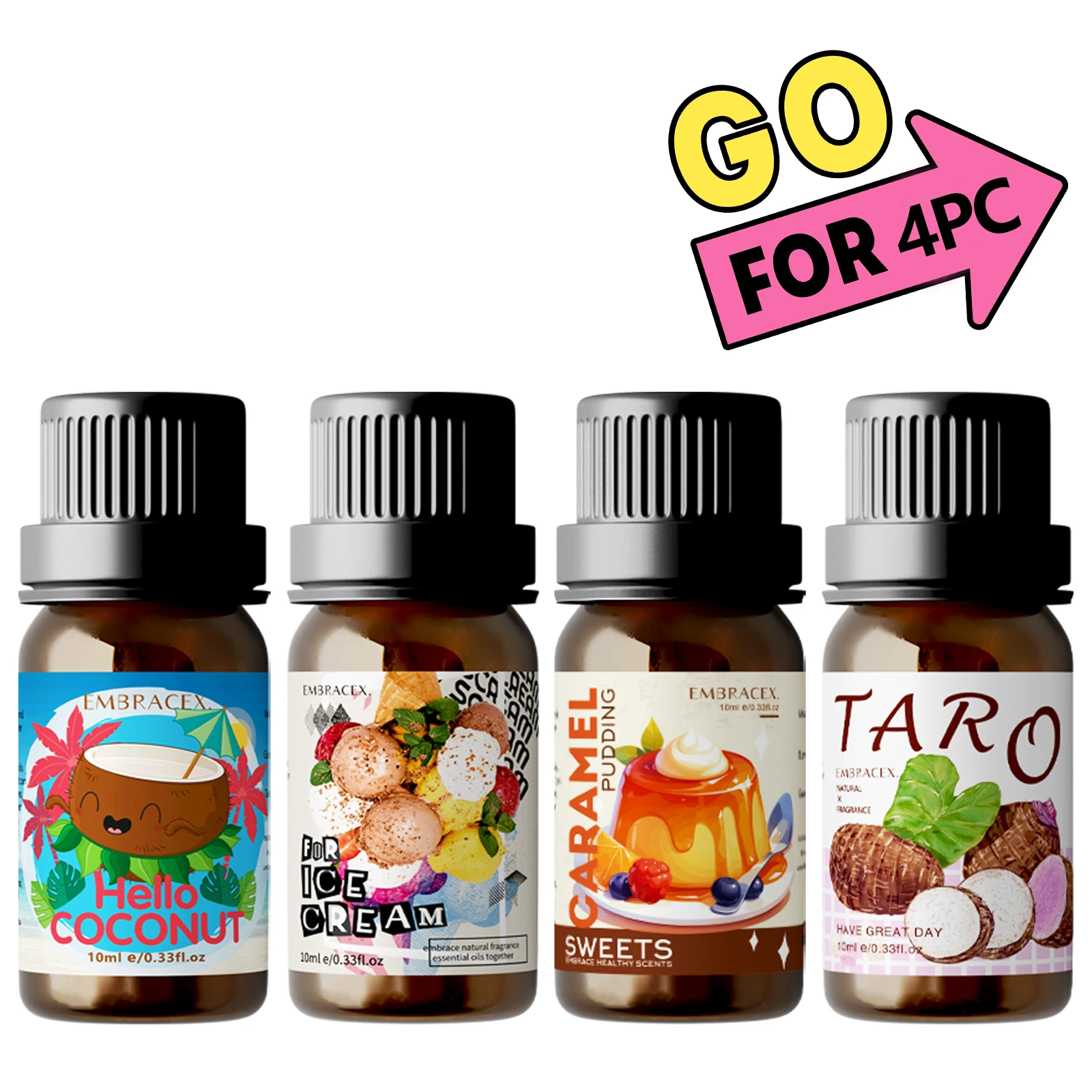 4PC 10ml Essential Oils Vanilla Milk Chocolate Coffee Cookies Cakes Lollipop Taro Coconut Caramel Pudding Cotton Candy Bubble Gu