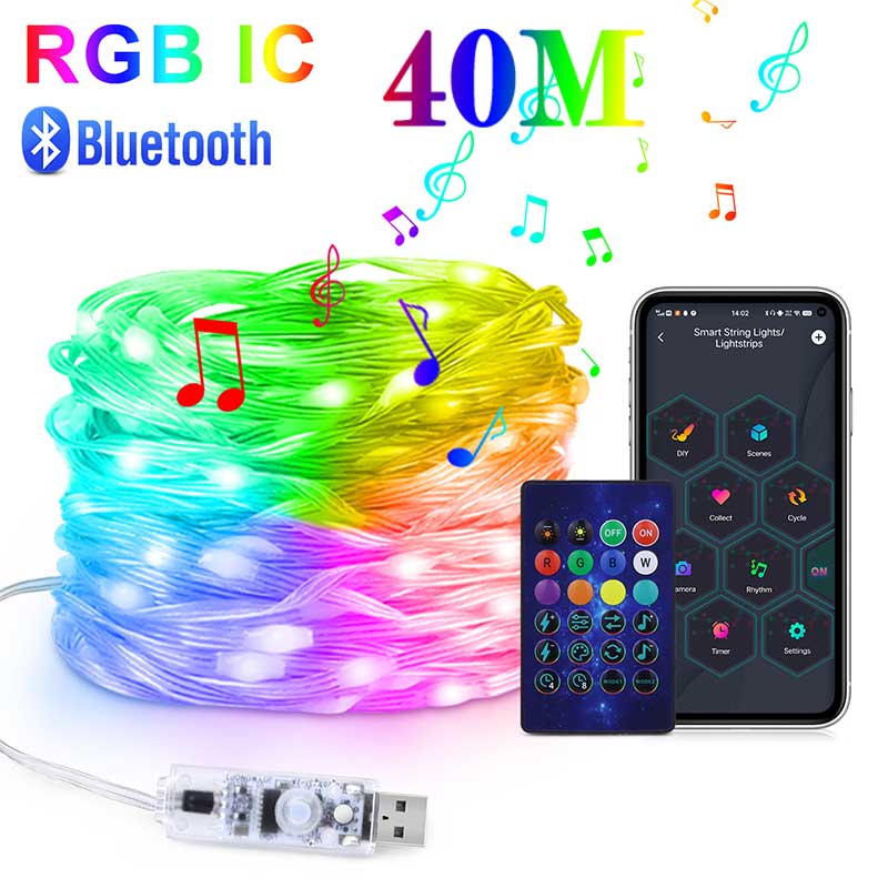 40M RGBIC LED String WS2812B Bluetooth USB Musik Traum Farbe Licht 5V Weihnachten Geburtstag Party Girlande Decor lichterkette Hause