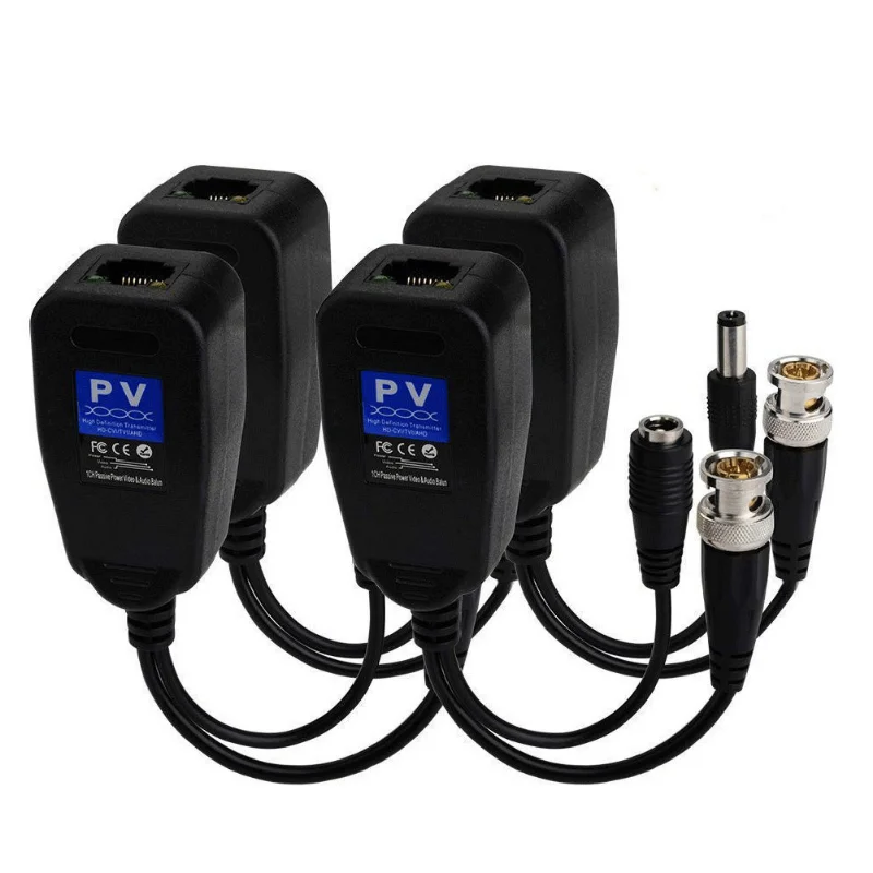 5 pares (10 uds) transceptor Balun de alimentación de vídeo BNC coaxial CCTV a conector CAT5e 6 RJ45 Cables de transmisión HJ55
