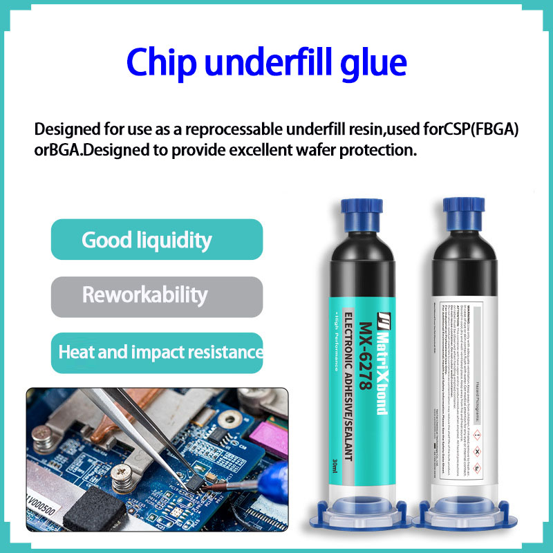 Encapsulante CSP retrabível, chip eletrônico resistente ao impacto, sem preenchimento, chip BGA, selante de proteção de junta de solda