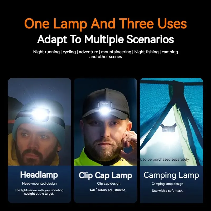 PHILIPS-linterna frontal LED con Sensor, faro recargable tipo C para exteriores, Camping y pesca, diez tipos de iluminación
