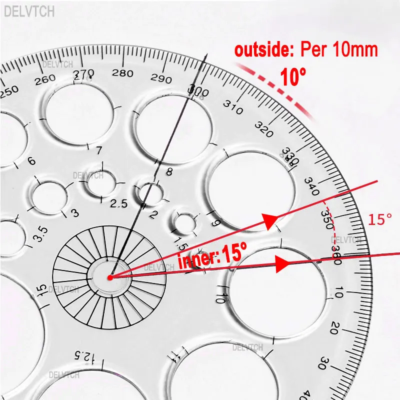360 Degree Full Circle Instrument Protractor Ruler Drawing Template Measuring Tool For Math Architectural Drafting Art Design