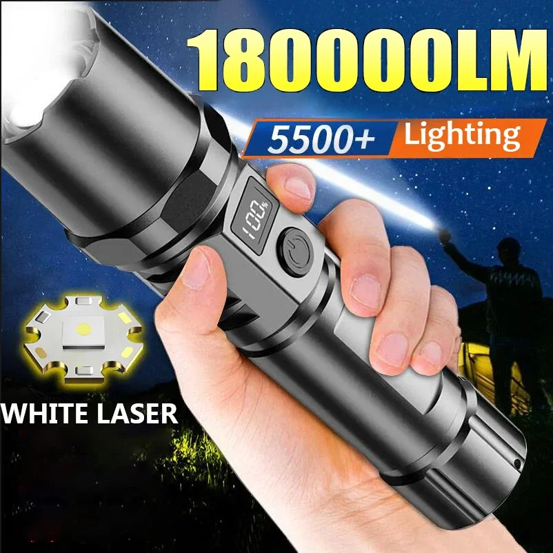 Potente linterna LED de ST-35, pantalla de batería, lámpara recargable por USB, linterna con Zoom telescópico, luz Flash para acampar al aire libre