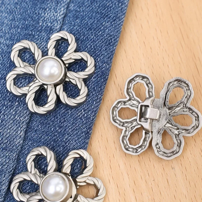 Hebilla de cintura de aleación Retro, pantalones ajustados con botones, falda, Reduce la cintura, botón a presión, tensor de cintura resistente en forma de flor