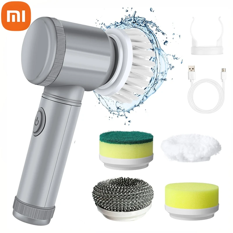 Xiaomi 5 in 1 Powerful Electric Cleaning Brush Spin Scrubber Brush Deep Cleaning with 5 Replaceable Heads For Bathroom Kitchen