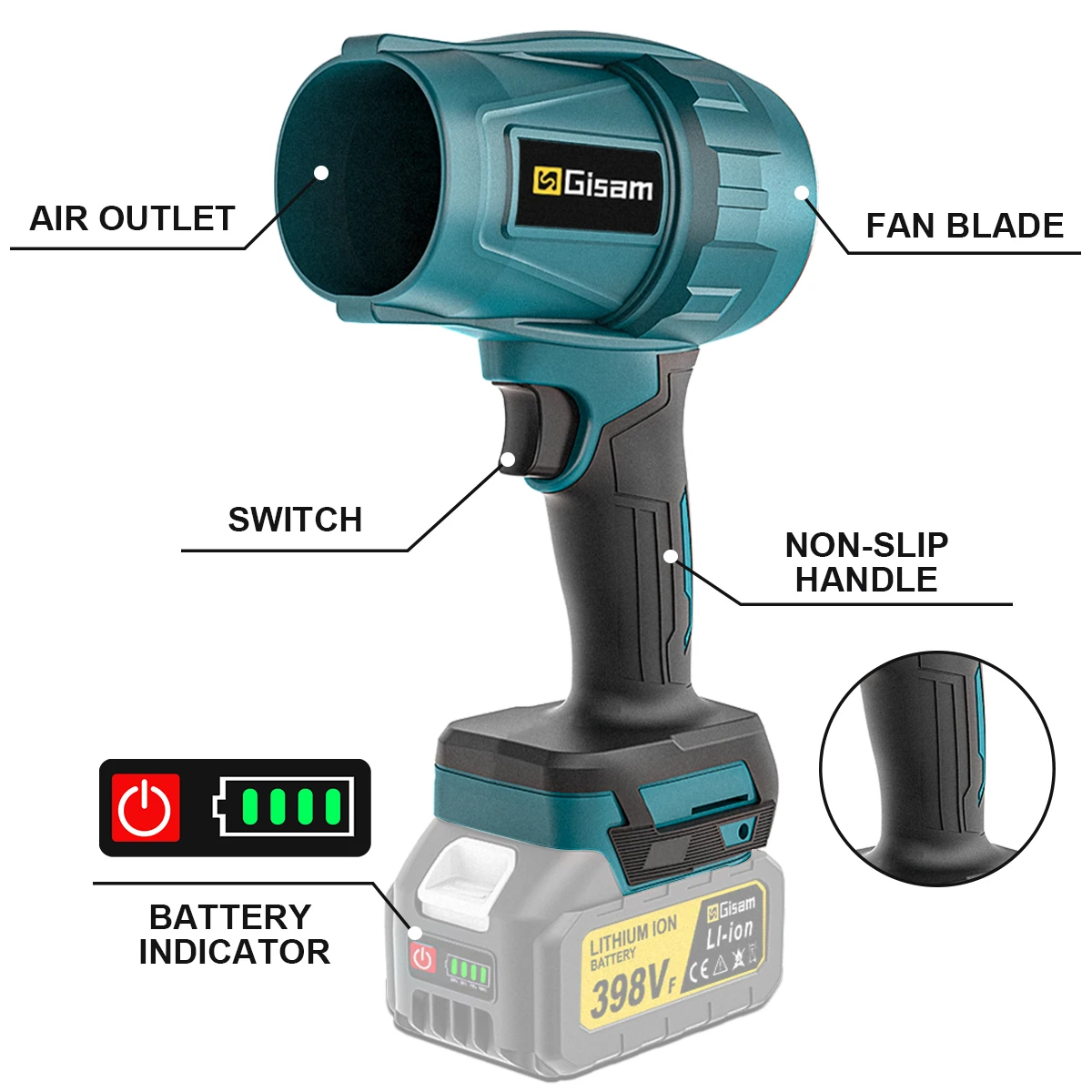Gisam Brushless Electric Blower Turbo Jet Fan 200M/S Violent Air Gun Handheld Snow Leaf Dust Blowing Tool for Makita 18V Battery