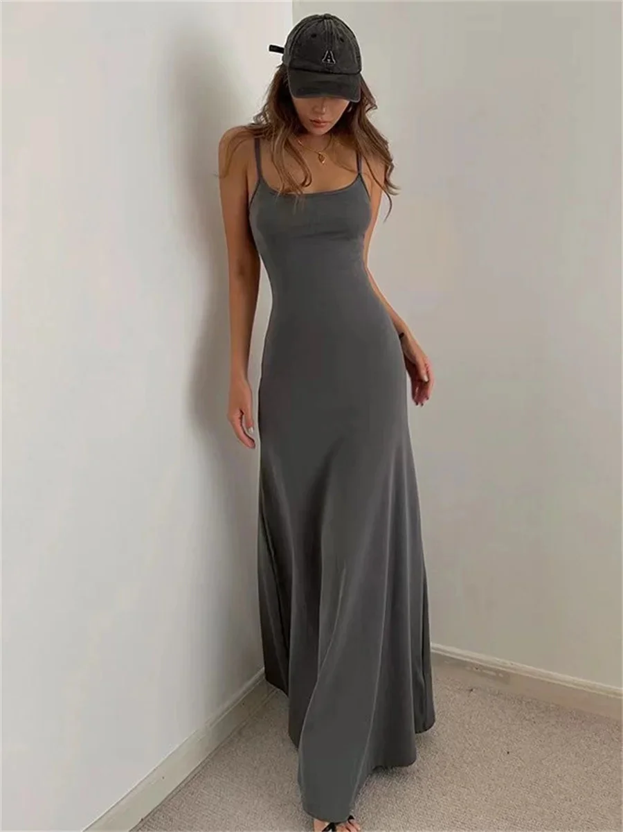 Mulher primavera verão estilo bodycon vestido feminino sexy sem mangas cinta de espaguete split bainha vestido vestidos
