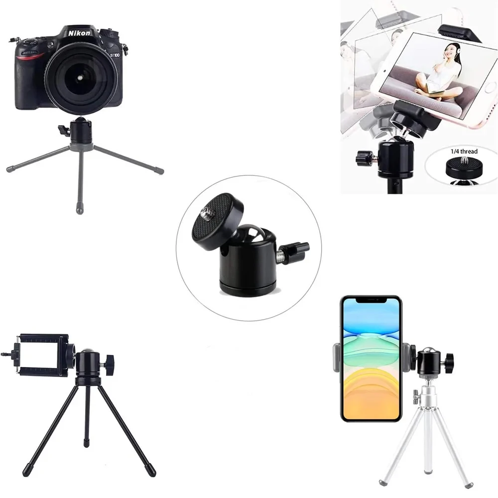 Zapata caliente 1/4 agujero de tornillo montaje en trípode adaptador de cabeza de cámara cabeza de bola con cerradura luz LED soporte de Flash para cámaras DSLR DV