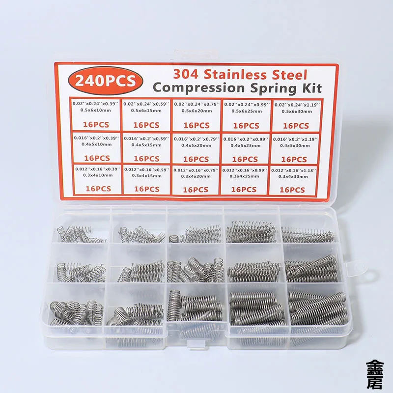 240pcs 15 Sizes Compression Springs Assortment Kit, Mini Stainless Steel Springs for Repairs, 0.39" to 1.18" Length, 0.16" - 0.2