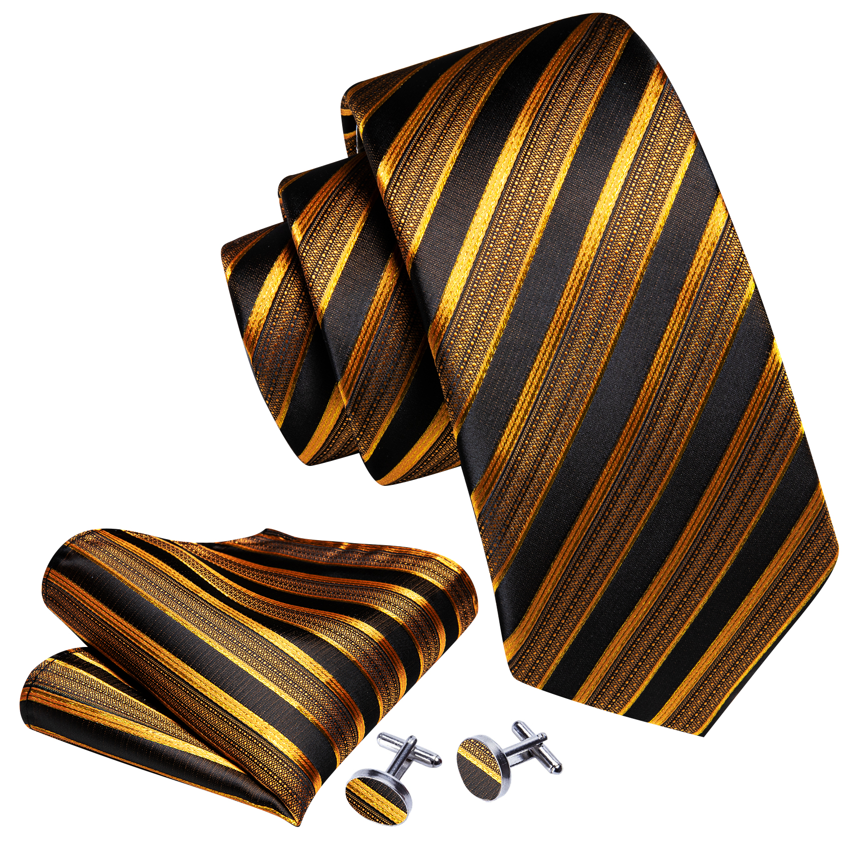 Barry.Wang or soie hommes cravate Hanky boutons de manchette ensemble jaune Beige Orange luxe Jacquard cravate pour homme mariage fête d'affaires