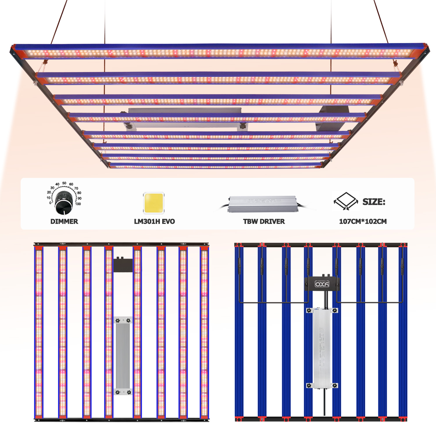 YXO 1000W Vollspektrum-LED-Wachstumslicht Sam-sung LM301H EVO Quantum Tech LED-Wachstumslichtleiste UV IR Ein-/Ausschalten für Pflanzenlicht
